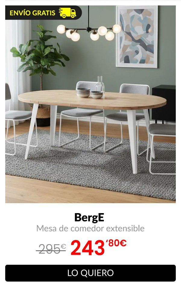 Mesa de comedor BergE redonda extensible Ø100x76 cm
